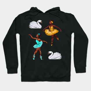 The top 10 best Dance gifts - Swans - African American Ballerinas Black girls dancing Ballet Dancers Brown skin Ballerina Hoodie